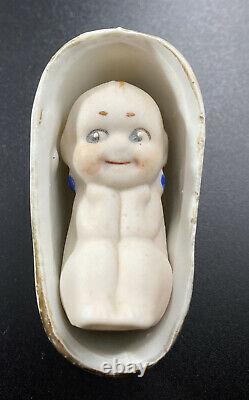 Antique Porcelain Bisque Baby Doll With Bath Tub German Figurine