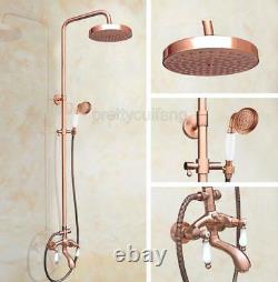 Antique Red Copper Bath Rain Shower Set Faucet Wall Mounted Tub Mixer Tap Prg565