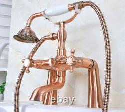 Antique Red Copper Bathroom Tub Filler Faucet Hand Shower Mixer Tap Set 2na160