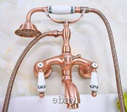 Antique Red Copper Clawfoot Bath Tub Faucet Tap withHand Shower Wall Mount ena312