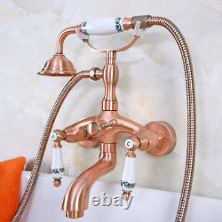 Antique Red Copper Clawfoot Bath Tub Faucet Tap withHand Shower Wall Mount ena312