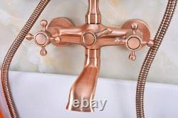Antique Red Copper Clawfoot Bath Tub Faucet Tap withHand Shower Wall Mount ena341
