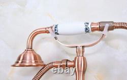 Antique Red Copper Clawfoot Bath Tub Faucet Tap withHand Shower Wall Mount ena341