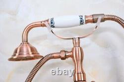 Antique Red Copper Clawfoot Bath Tub Faucet with Handshower Wall Mount Zna322