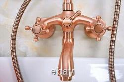 Antique Red Copper Clawfoot Bath Tub Faucet with Handshower Wall Mount Zna322
