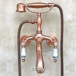 Antique Red Copper Clawfoot Bath Tub Faucet with Handshower Wall Mount etf802