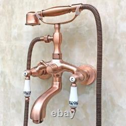 Antique Red Copper Clawfoot Bath Tub Faucet with Handshower Wall Mount etf802