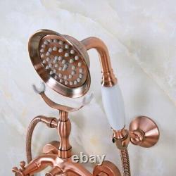 Antique Red Copper Clawfoot Bath Tub Faucet with Handshower Wall Mount fna371