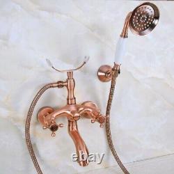 Antique Red Copper Clawfoot Bath Tub Faucet with Handshower Wall Mount fna371