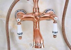 Antique Red Copper Clawfoot Bath Tub Faucet with Handshower Wall Mount fna379