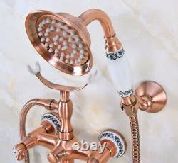 Antique Red Copper Clawfoot Bath Tub Faucet with Handshower Wall Mount fna379