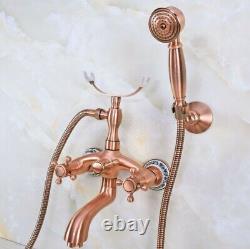 Antique Red Copper Clawfoot Bath Tub Mixer Tap Faucet Handheld Shower Zna372