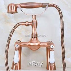 Antique Red Copper Deck Mount ClawFoot Bath Tub Faucet With Hand Shower yna169