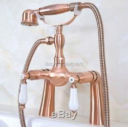 Antique Red Copper Deck Mount ClawFoot Bath Tub Faucet With Hand Shower yna169