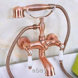 Antique Red Copper Wall Mount Bath Claw foot Tub Faucet With Hand Shower fna327