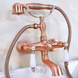Antique Red Copper Wall Mount Bath Claw foot Tub Faucet With Hand Shower fna327