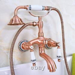 Antique Red Copper Wall Mount Clawfoot Bath Tub Faucet Tap with Handheld Shower