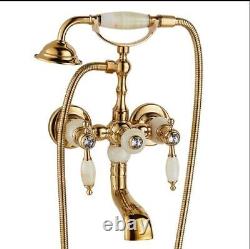 Antique Style Gold Bath Tub Faucet Ceramic Handle & Handheld Shower Head Faucet