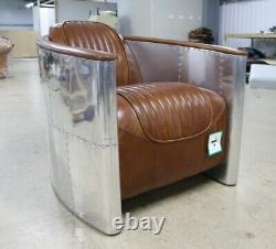 Aviator Pilot Tub Club Chair Industrial Aluminium Vintage Tan Leather Art Deco