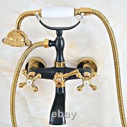 Balck Gold Brass Wall Mount Clawfoot Bath Tub Faucet With Hand Shower Mixer Tap