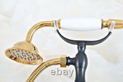 Balck Gold Brass Wall Mount Clawfoot Bath Tub Faucet With Hand Shower Mixer Tap