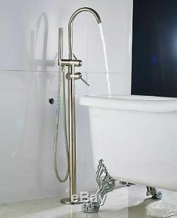 Bath Tub Faucet Waterfall Brushed Nickel Free Standing Tub Filler Mixer Tap