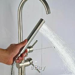Bath Tub Faucet Waterfall Brushed Nickel Free Standing Tub Filler Mixer Tap