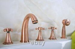 Bathroom 5 Holes Deck Mount Roman Tub Faucet Red Copper Bath Tub with Side Spray