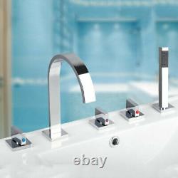 Bathroom 5 pcs Bathtub Chrome Mixer Hand Held Sprayer Faucet 3 Handles Taps