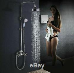 Bathroom Brushed Nickel Shower Faucet Bathtub Mixer Dual Handles Wall Mounted