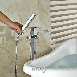 Bathroom Freestanding Mono Bath Tub Filler Shower Mixer Tap Hand SHower Chrome