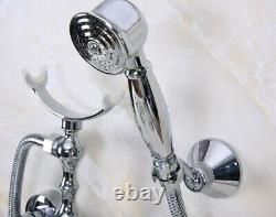 Bathroom Polished Chrome Wall Mount Bath Tub Clawfoot Faucet With Handheld Shower