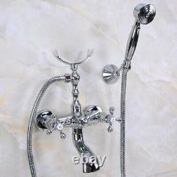 Bathroom Polished Chrome Wall Mount Bath Tub Clawfoot Faucet With Handheld Shower