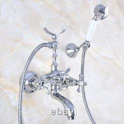 Bathroom Polished Chrome Wall Mounted Bath Tub Clawfoot Faucet WithHandheld Shower