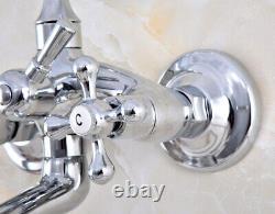 Bathroom Polished Chrome Wall Mounted Bath Tub Clawfoot Faucet WithHandheld Shower