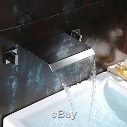 Bathroom Taps Mixer Waterfall Tub Spout Wall Mounted Dual Handles Brass Faucet