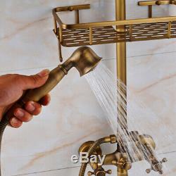 Bathtub Bathroom Rain Shower Faucet Set Stacks Handheld Mixer Tap Antique Brass