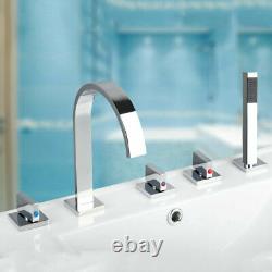 Bathtub Chrome 5 PCS 3 Handles Waterfall Mixer Hand Spray Faucet Deck Mount Taps