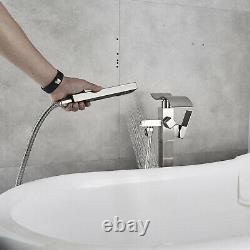 Bathtub Faucet Brushed Nickel Floor Mounted Free Standing Tub Filler WithHandheld