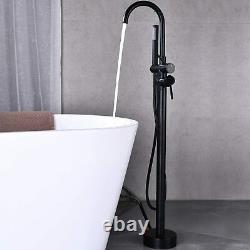Bathtub Faucet Matte Black Free Standing Floor Mount Tub Filler WithHandheld Mixer