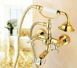 Bathtub Faucet Wall Mounted Clawfoot Bath Tub Faucet Two Handle with Handshower