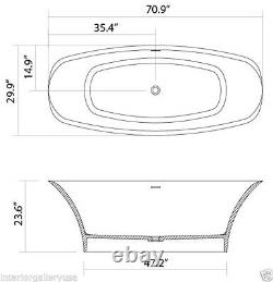 Bathtub Freestanding- Solid Surface Bathtub- Modern Soaking Tub Annecy 71