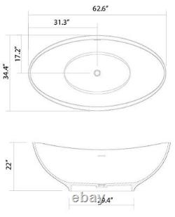 Bathtub Freestanding- Solid Surface Bathtub- Modern Soaking Tub- Esperia III 63