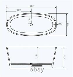 Bathtub Freestanding- Solid Surface Bathtub- Modern Soaking Tub- Premiero II 61