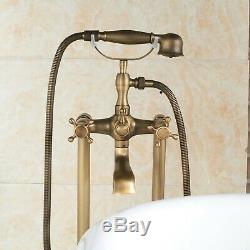 Bathtub Mixer Tap Faucet Antique Brass Floor Mounted Free Standing WithHand Shower