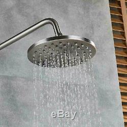 Bathtub Shower Faucet Set Wall Mount Shower Rod Kit Brushed Nickel Rain Head Tap