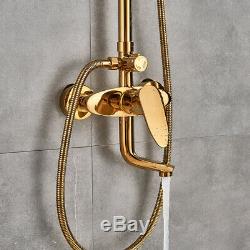 Bathtub Tap Shower Faucet Set Gold 8 Ultra-thin Rain Head Wall Mount Bathroom