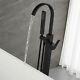 Black Bath Tub Faucet Set Freestanding Floor Mounted Tub Filler With Hand Shower