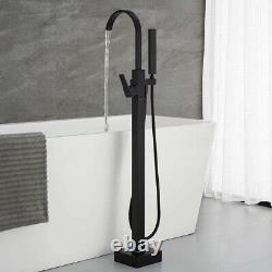 Black Bath Tub Faucet set Freestanding Floor Mounted Tub Filler with Hand Shower