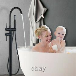 Black Bathtub Taps Free Standing with 2 Handle Handheld Shower Bath Filler Mixer